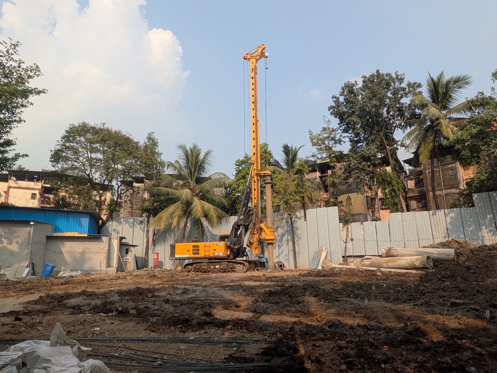 Piling machine at construction site